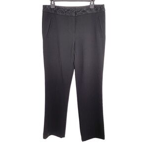 Trina Turk Black Crepe Lace Waist Straight Leg Trousers Pants - 8